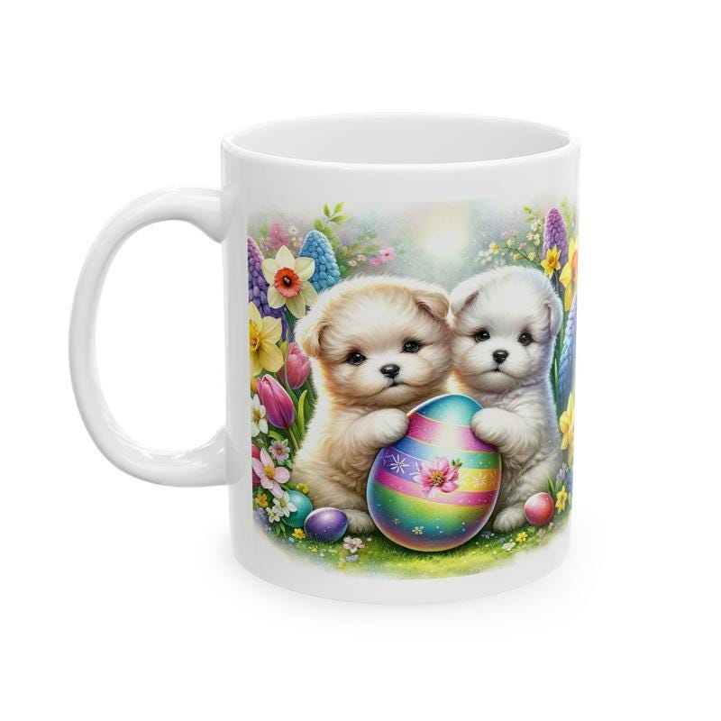 Easter puppy mug - cute gift - perfect for hot drinks - drinkware, tumblers cup bottles reusable washable portable reuse ceramic coffee east