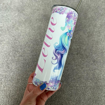 Personalised unicorn 20oz tumbler - cute gifts kids gift add name onto tumbler drinkware flasks mug water bottles bottled portable insulated