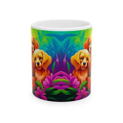 Cute bright puppy dog mug - perfect xmas gift for secret santa christmas - drinkware, cup tumbler washable coffee reusable ceramic reuse tea