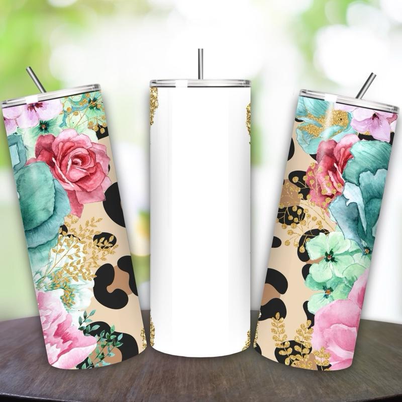 Floral leopard cute tumbler 20oz - perfect for on-the-go hydration - vacuum flask - cup drinkware mug bottles water bottles bottled