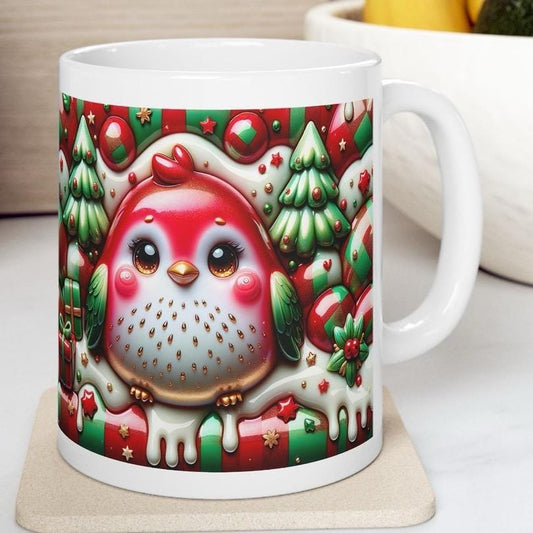 3d christmas robin mug – festive red and green design with adorable holiday details, perfect for gift-giving! drinkware reusable washable