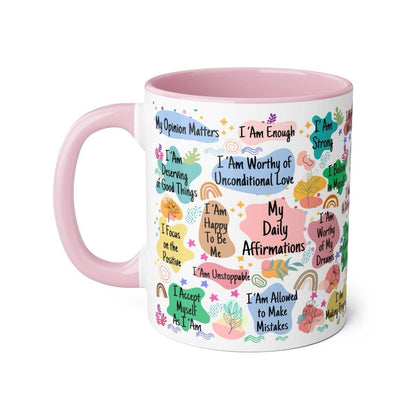 Daily affirmations cute mug mental health self care - perfect for drinking - drinkware, tumblers cup bottles reusable reuse ceramic washable