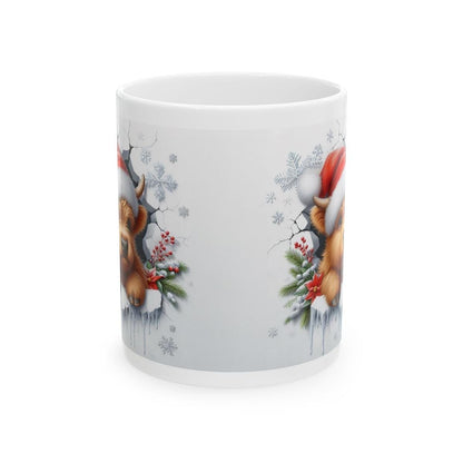 Christmas highland cow 3d mug - perfect for hot drinks - drinkware, cup tumbler reusable washable reuse ceramic coffee xmas mugs tea festive