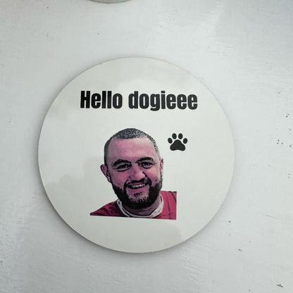 Mashtag brady mug coaster 'hello dogieee' - heat resistant tableware for dog lovers - durable & easy to clean - perfect gift for friends gif