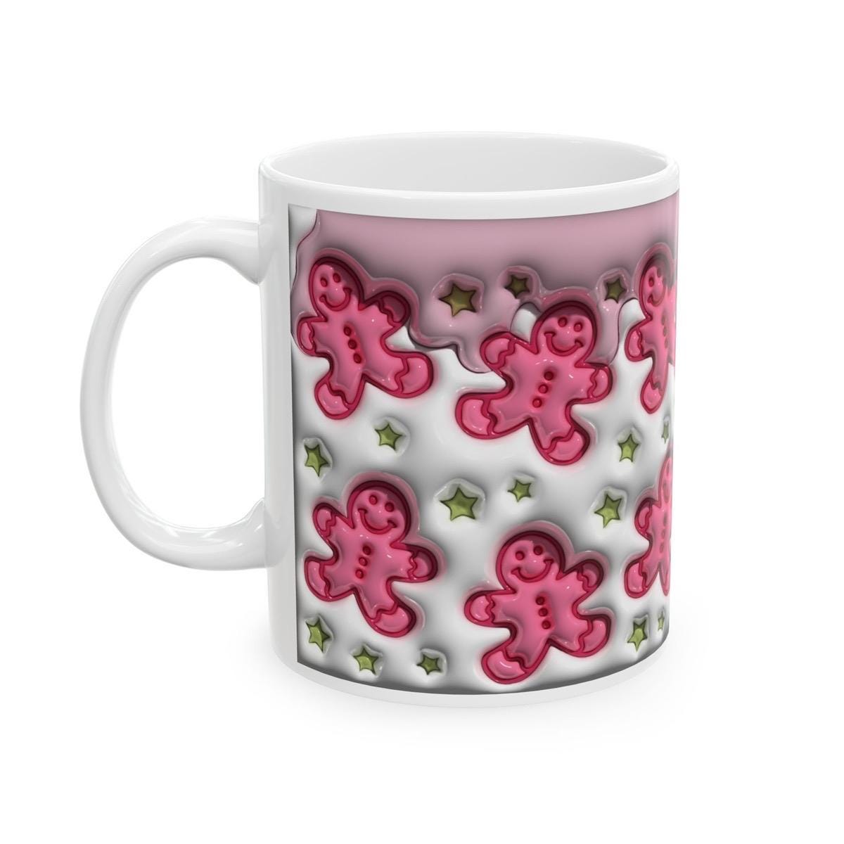 Pink gingerbread 3d mug - perfect for your morning drinks - tumblers, drinkware reusable washable cup ceramic reuse coffee obsession xmas mu