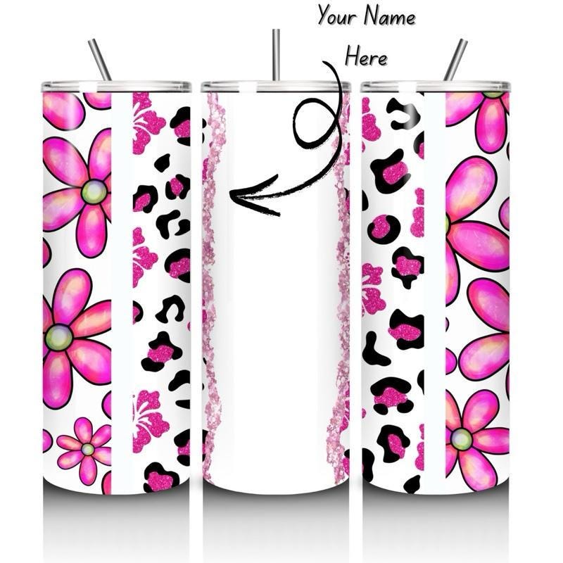 Personalised tumbler floral leopard print style 20oz - perfect for on-the-go hydration - vacuum flask - cup drinkware mug bottles water bott