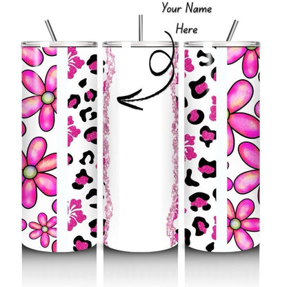 Personalised tumbler floral leopard print style 20oz - perfect for on-the-go hydration - vacuum flask - cup drinkware mug bottles water bott