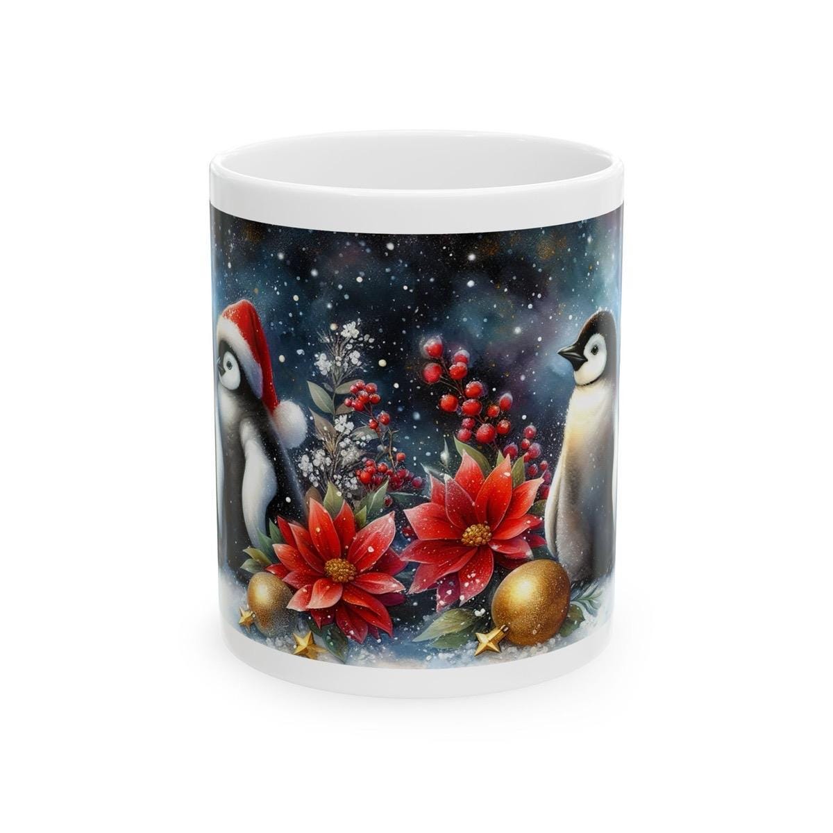 Cute penguin couple christmas mug - perfect for your morning drinks - cup, drinkware tumblers reusable washable reuse coffee ceramic xmas mu
