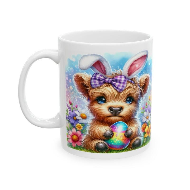 Easter highland cow mug - cute gift - perfect for hot drinks - drinkware, tumblers cup bottles reusable washable portable reuse ceramic coff
