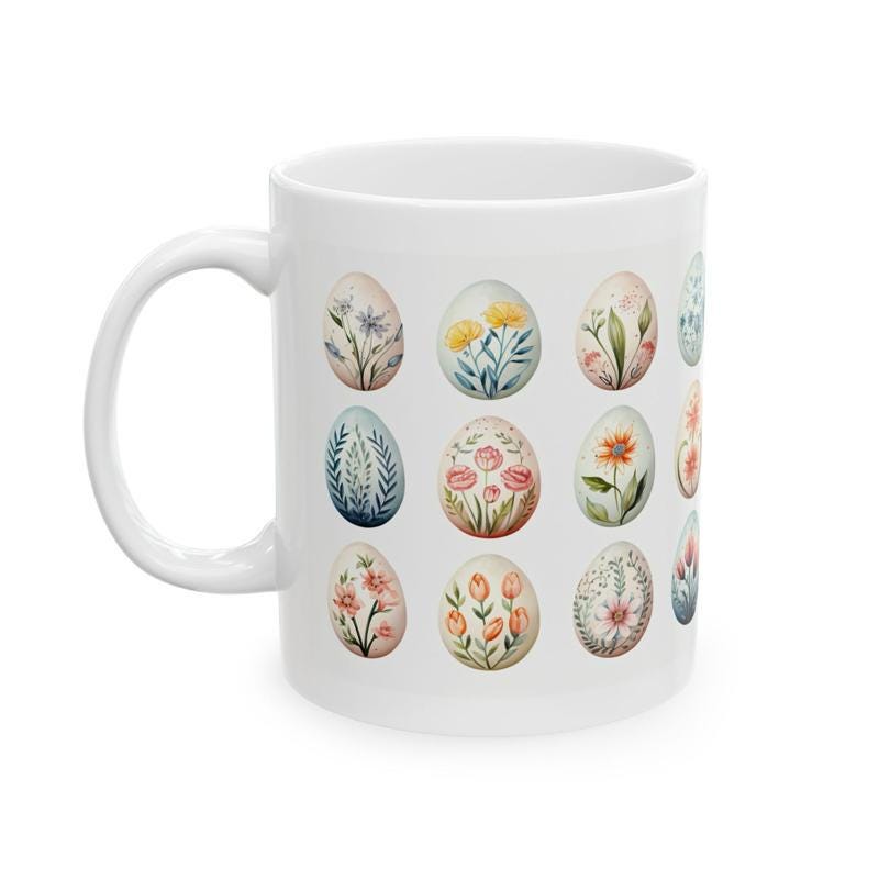 Floral easter egg mug - cute gift - perfect for hot drinks - drinkware, tumblers cup bottles reusable washable portable reuse ceramic coffee