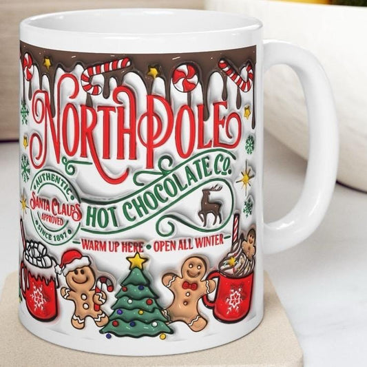 North pole hot chocolate christmas 3d mug - perfect secret santa stocking filler gift - drinkware tumbler cup washable reuse reusable cerami
