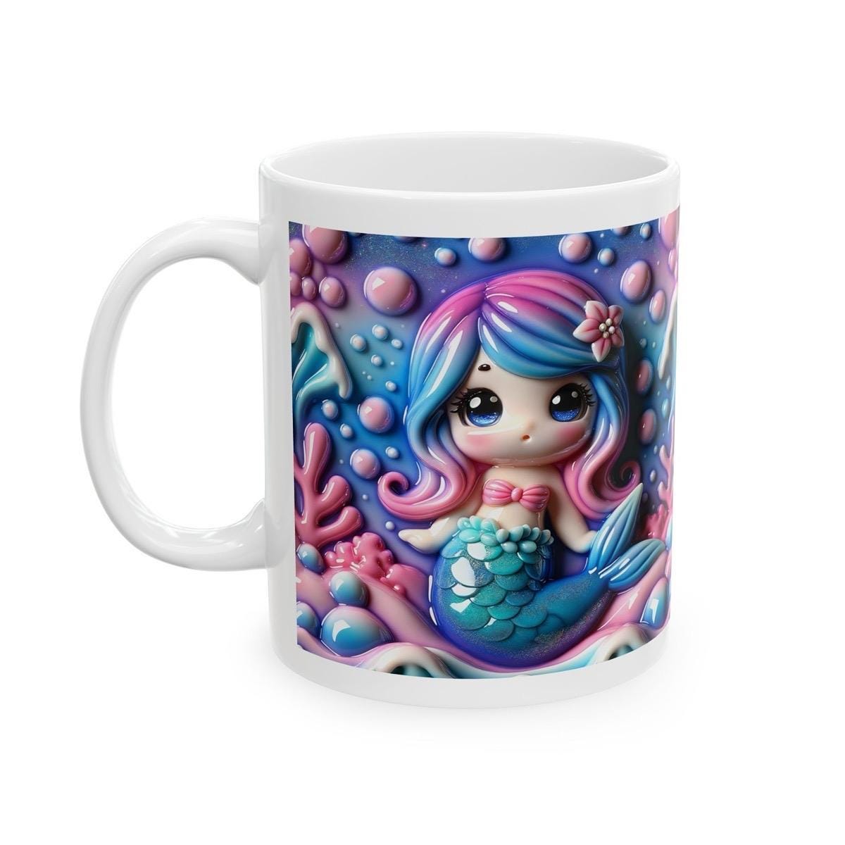 Cute pink mermaid mug 3d - perfect for your morning drinks - drinkware, tumblers cup bottles washable reusable ceramic reuse coffee xmas mug