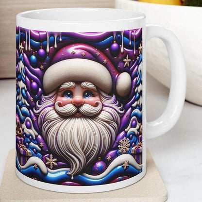 3d quilted sparkly festive baby santa mug - cozy holiday design with blue and purple  accents - perfect christmas gift drinkware reusable wa