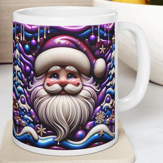 3d quilted sparkly festive baby santa mug - cozy holiday design with blue and purple  accents - perfect christmas gift drinkware reusable wa