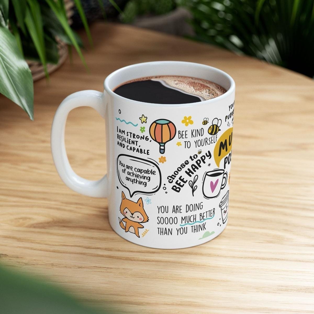 Mug of positivity for mental health and anxiety with affirmations - cup, drinkware tumblers bottles ceramic reusable reuse coffee washable t
