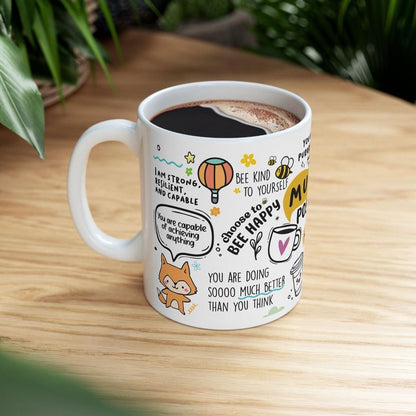 Mug of positivity for mental health and anxiety with affirmations - cup, drinkware tumblers bottles ceramic reusable reuse coffee washable t