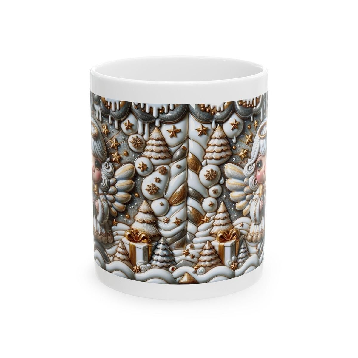 3d christmas angel mug – elegant gold and silver festive design, perfect for holiday celebrations and gifts! drinkware reusable washable t