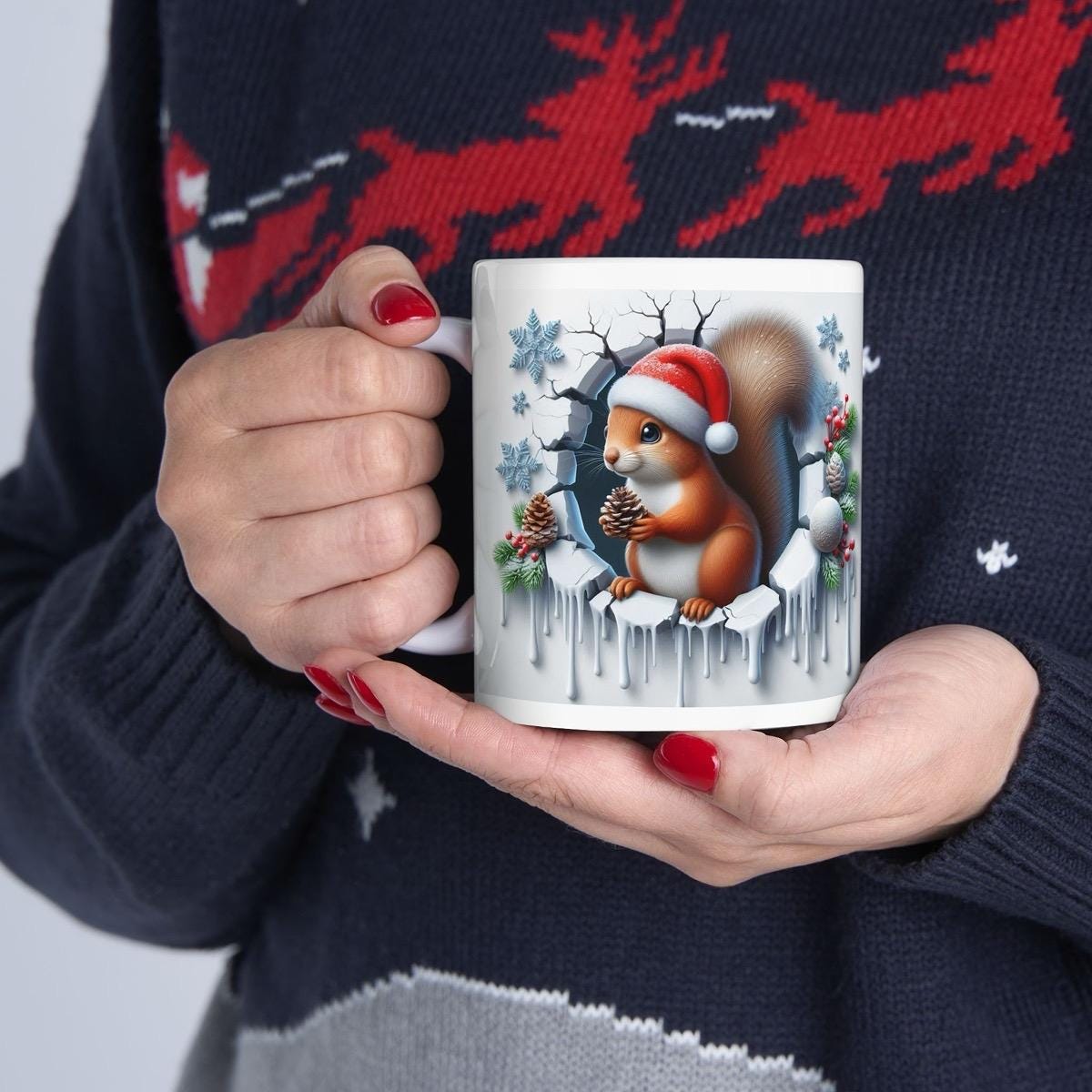 Christmas 3d squirrel mug - perfect for hot drinks this holiday season - tumblers, drinkware reusable cup washable reuse ceramic coffee xmas