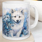 Winter white wolf mug - perfect christmas secret santa stocking filler gift drinkware reuse washable ceramic tumbler cup reusable coffee xma