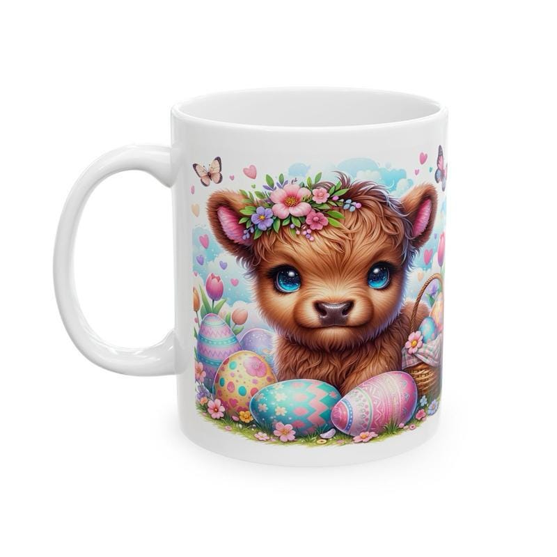 Easter highland cow mug - cute gift - perfect for hot drinks - drinkware, tumblers cup bottles reusable washable portable reuse ceramic coff
