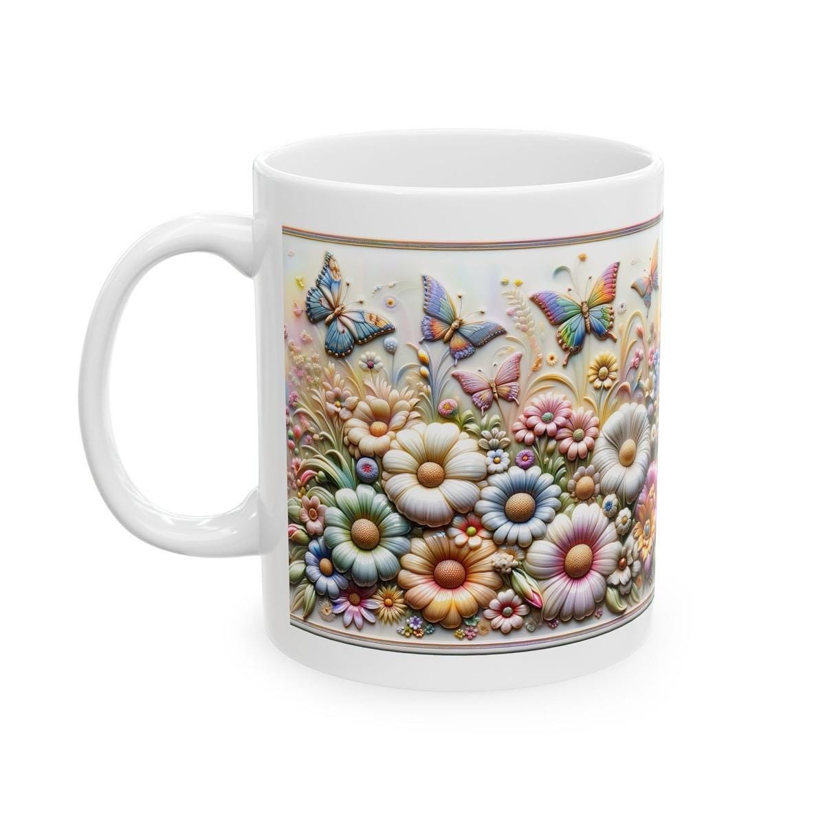 Pretty flowers butterfly 3d mug - perfect for your morning drinks - tumblers, drinkware reusable washable cup coffee reuse ceramic xmas