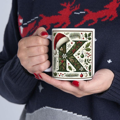 Personalised 'k' edition christmas mug - unique gift for xmas - stocking filler - drinkware washable reusable reuse ceramic cup tumbler coff
