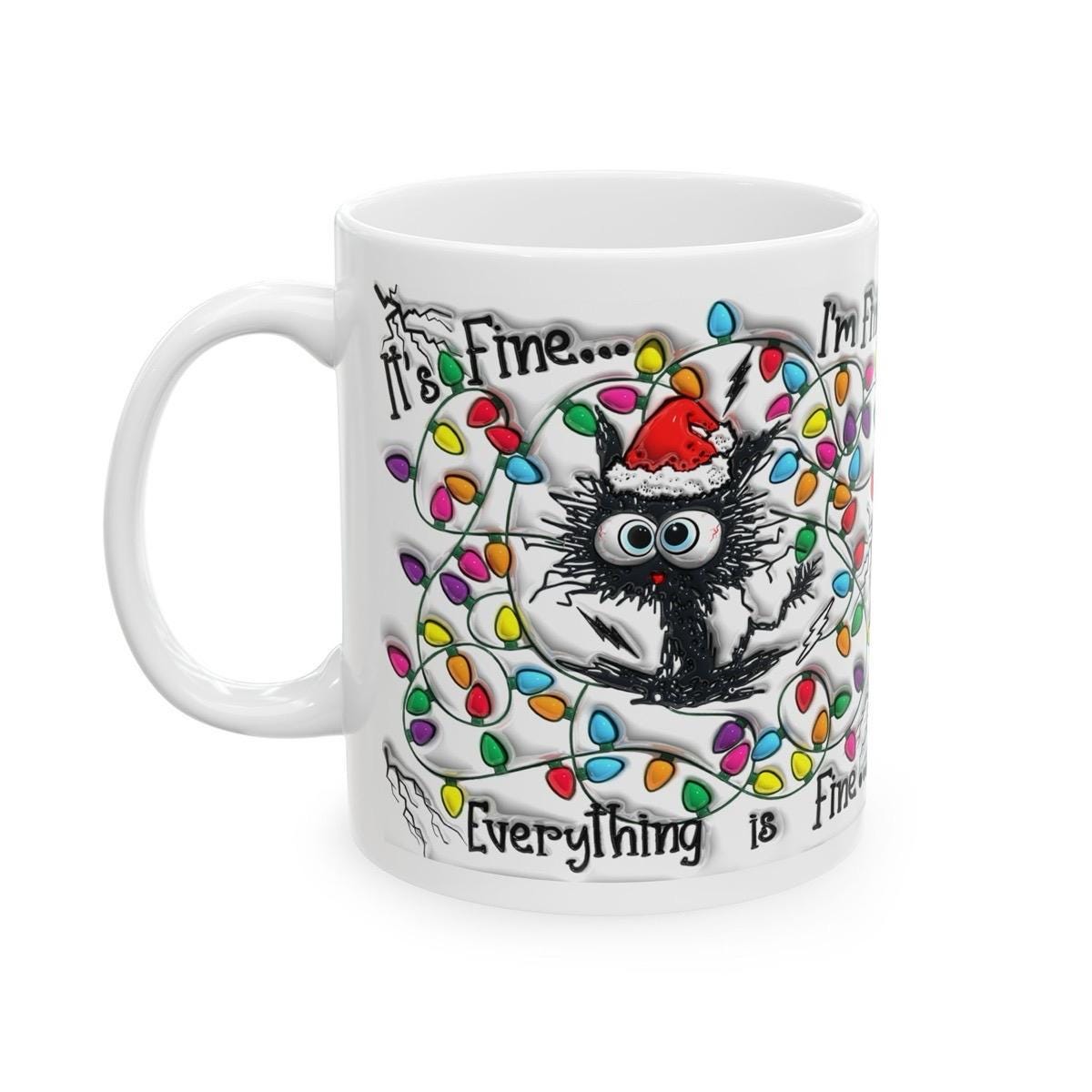 Funny cat mug - i’m fine everything is fine drinkware cup tumblers reusable washable ceramic coffee reuse mugs xmas tea mean festive obses