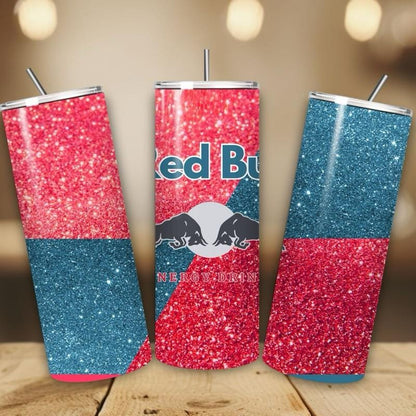 Red bull tumbler 20oz - pink glitter style ‘naughty bitch energy’ ‘unleash your slay’ perfect for on-the-go hydration - vacuum flask