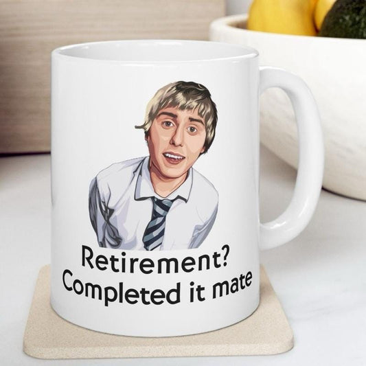 Funny mug - inbetweeners retirement completed it mate mug - funny inbetweeners jay cartwright gift coffee mug drinkware washable reusable tu
