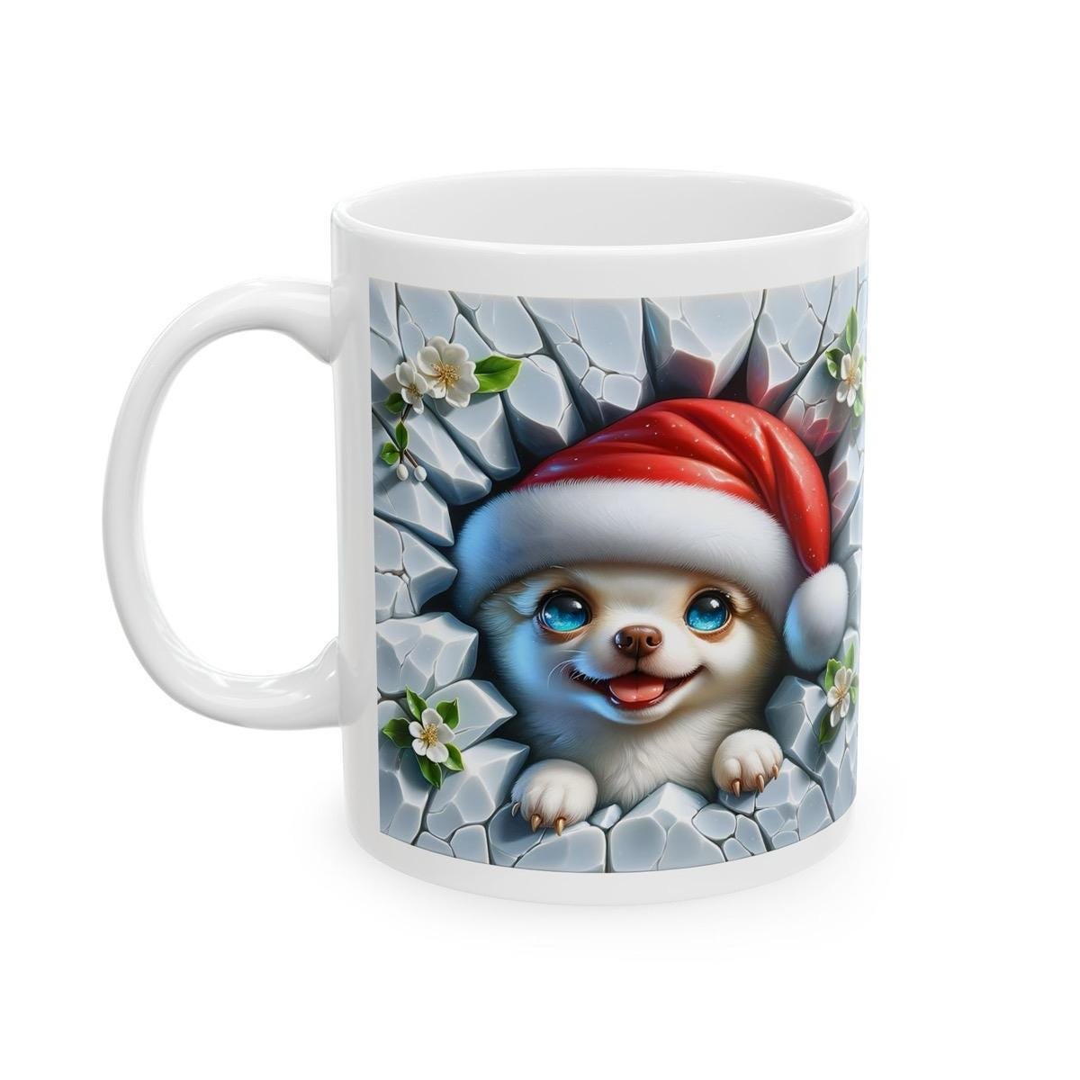 Cute puppy dog mug - xmas style gift - perfect for coffee and tea - cup, drinkware tumblers washable ceramic reusable reuse bottles mugs