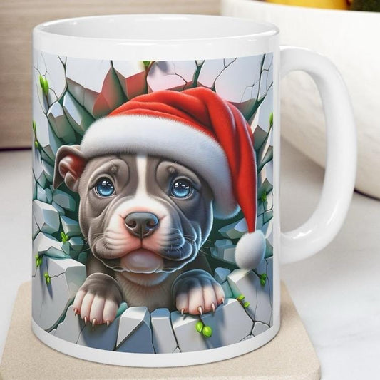 Staffy style 3d mug xmas - perfect for hot drinks this holiday season - drinkware ceramic washable reuse reusable coffee cup tumbler dog pup
