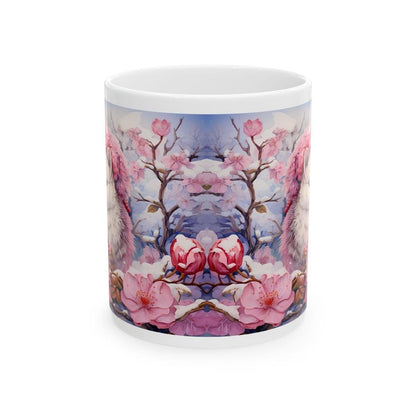 Floral winter cute christmas pink mug - secret santa stocking filler gift drinkware tumbler washable reuse cup reusable coffee ceramic xmas