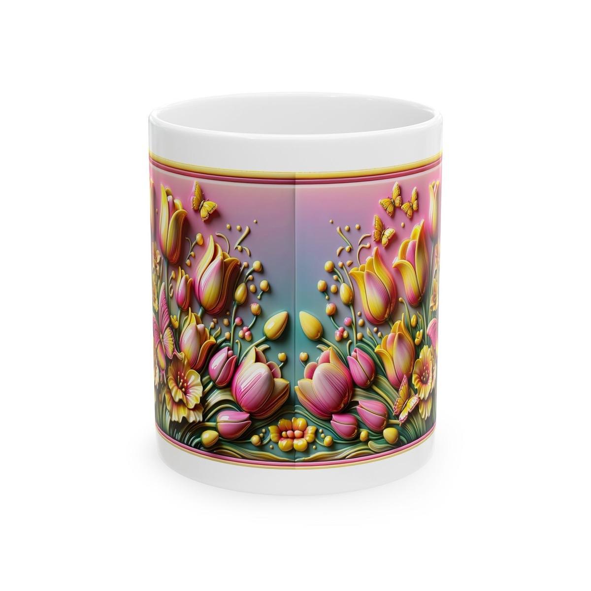 Tulip flower 3d mug - 11oz perfect for your morning drinks - drinkware, glass tumblers cup bottles reusable washable coffee ceramic xmas