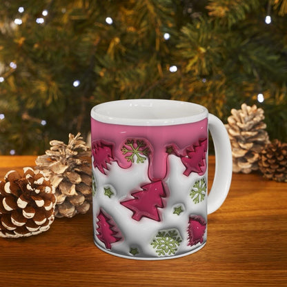 Christmas tree 3d style mug - perfect for hot drinks - drinkware, cup tumblers reusable ceramic washable reuse coffee xmas mugs fun tea mean