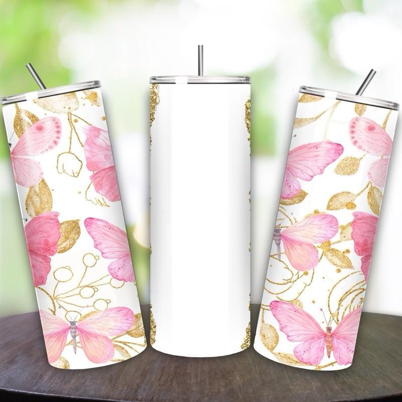Personalised tumbler butterfly gold pink style 20oz - perfect for on-the-go hydration - vacuum flask - cup drinkware mug bottles water bottl