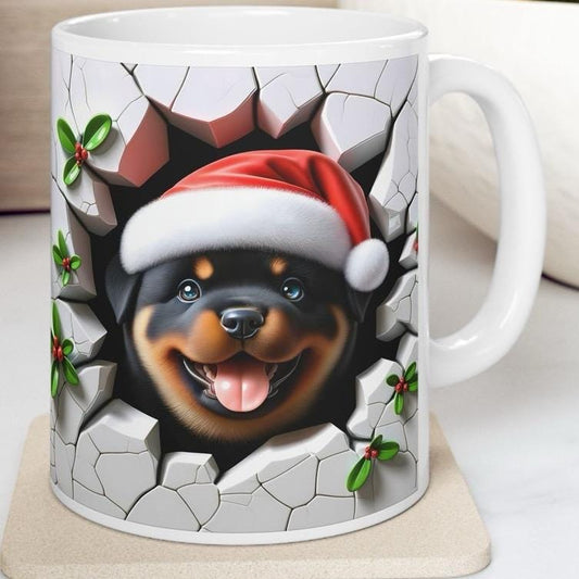 Rottie rottweiler puppy dog xmas mug - perfect for your morning drinks - cup, drinkware tumblers washable coffee ceramic reusable reuse bott