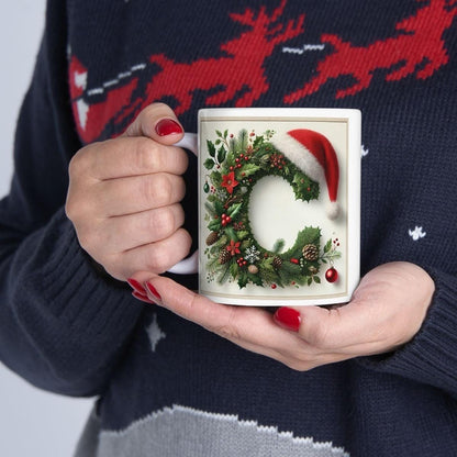 Personalised 'c' edition christmas mug - unique gift for xmas - stocking filler - drinkware washable reusable reuse ceramic cup tumbler coff