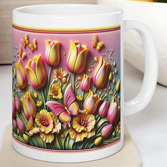 Tulip flower 3d mug - 11oz perfect for your morning drinks - drinkware, glass tumblers cup bottles reusable washable coffee ceramic xmas