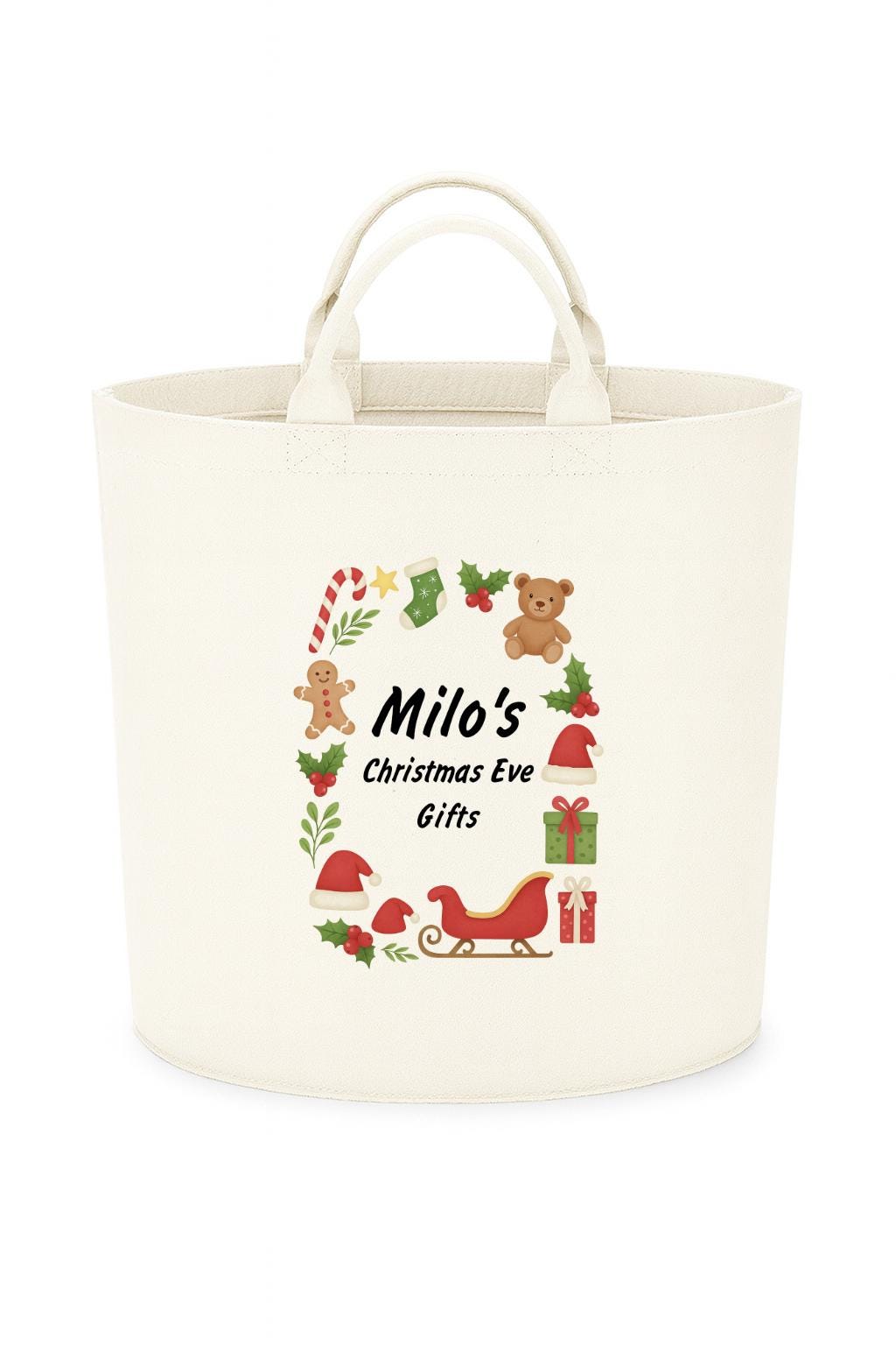 Personalised Christmas Eve box storage Felt Trug basket, perfect gifts boys kids gift storage basket trugs toy storage Xmas eve gift