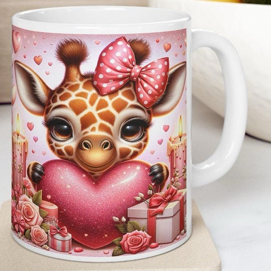 Cute giraffe valentine's mug for drinks - cup, drinkware tumblers bottles coffee washable reusable gifts reuse ceramic girly heart valentine