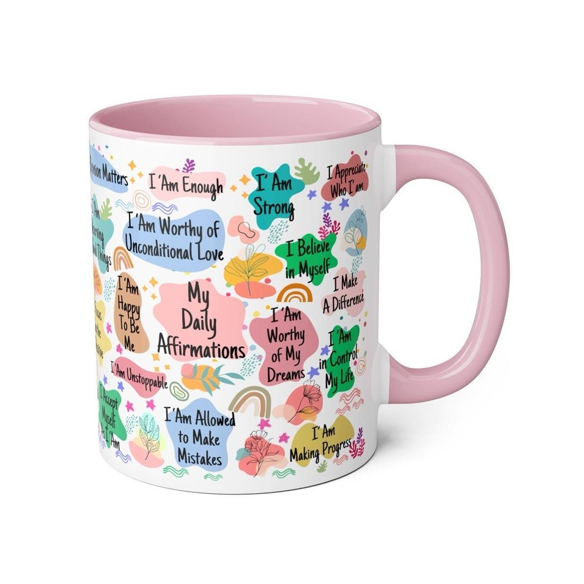 Daily affirmations cute mug mental health self care - perfect for drinking - drinkware, tumblers cup bottles reusable reuse ceramic washable