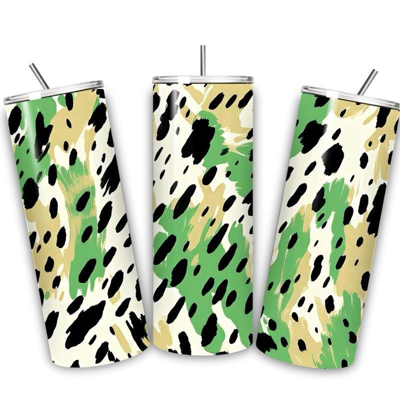 Green leopard print tumbler 20oz - perfect for on-the-go hydration - vacuum flask - cup drinkware mug bottles water bottles bottled portable
