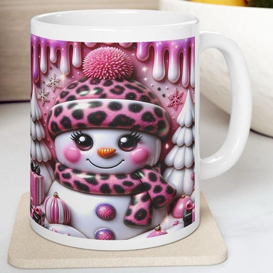 3d snowman mug – whimsical christmas winter design with pink accents, perfect for festive gifting! reuse coffee xmas mugs tea drinkware re
