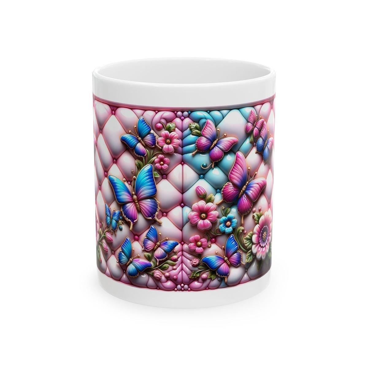 3d quilted floral butterfly mug - perfect for your morning drinks - drinkware tumbler washable cup reusable reuse coffee ceramic xmas mugs t
