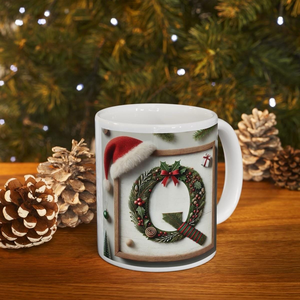 Personalised 'q' edition christmas mug - unique gift for xmas - stocking filler - drinkware washable reusable reuse ceramic cup tumbler coff