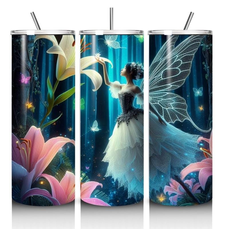 Fairy butterfly tumbler 20oz - perfect for on-the-go hydration - vacuum flask - cup drinkware mug bottles water bottles bottled portable gif