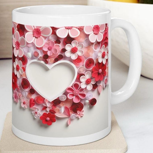 White red hearts floral mug - 3d style - perfect gift for xmas, christmas, and valentine’s day - drinkware washable reusable tumbler reuse
