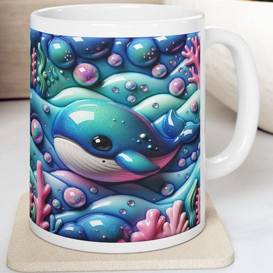 Baby whale 3d ocean mug - gifts drinkware tumbler cup reusable washable ceramic reuse coffee xmas mugs tea festive kids children cute girly