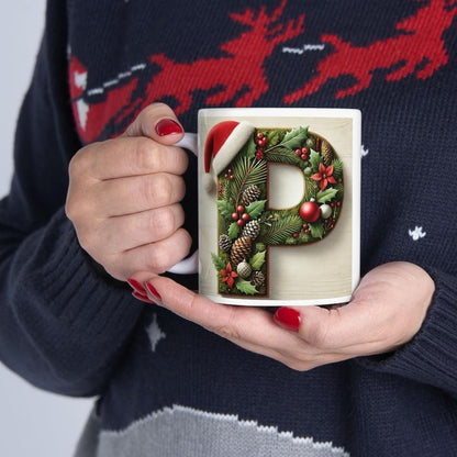 Personalised 'p' edition christmas mug - unique gift for xmas - stocking filler - drinkware washable reusable reuse ceramic cup tumbler coff