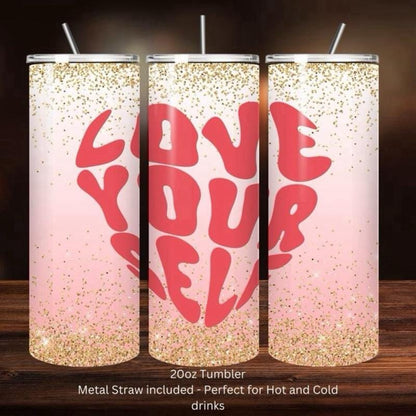 Love yourself self-love mental health cute tumbler - 20oz perfect gift for her birthday or xmas -, drinkware mug mugs gifts girly heart vale
